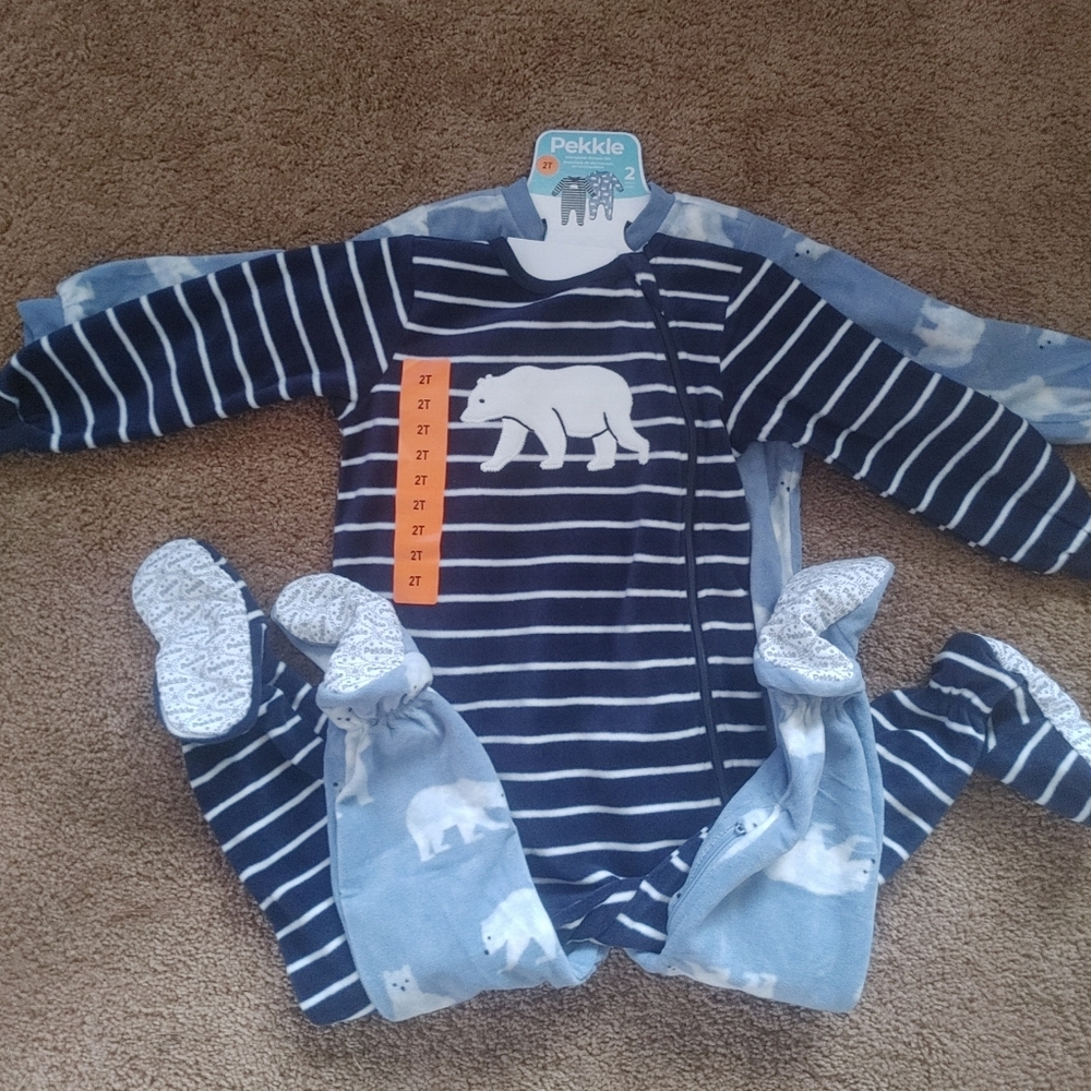 Pekkle Baby Bear Striped Pajama Set - Navy and Light Blue